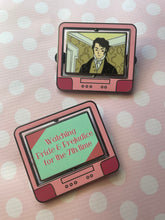 Load image into Gallery viewer, Pride and Prejudice Spinning Pink TV Pin
